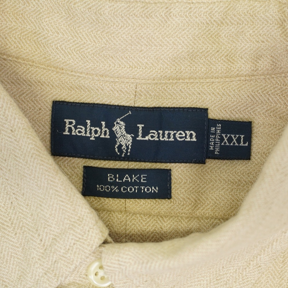 Ralph Lauren Button Down Shirt Mens XXL Tan Herringbone Blake Long Sleeve Pony - Picture 4 of 9